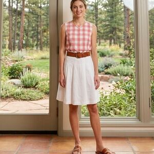 J.Crew Gingham Picnic Plaid Tank Top Shirt Sleeveless 0 Red White Cotton Linen